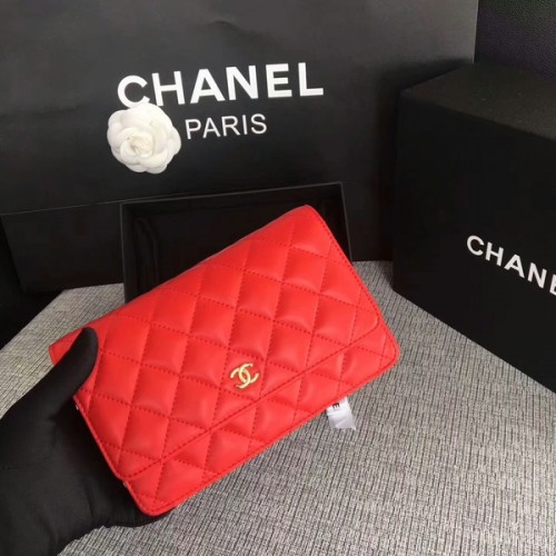 Borsa con patta Chanel WOC Pelle di montone originale rossa 33814 Glod