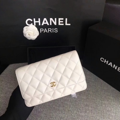 Borsa con patta Chanel WOC Pelle di montone originale bianca 33814 Glod