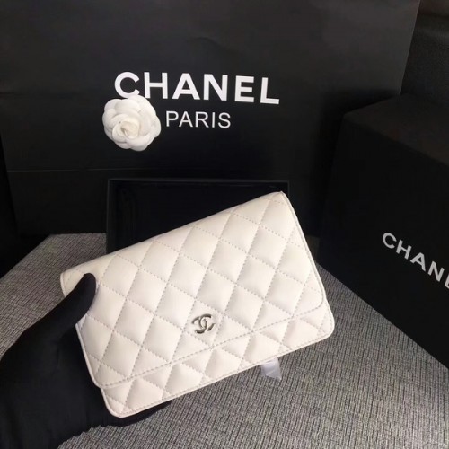Borsa con patta Chanel WOC Pelle di montone originale bianca 33814 Argento