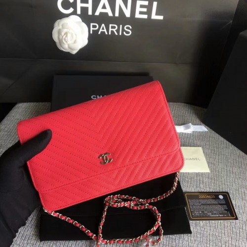 Borsa a tracolla con patta Chanel WOC in pelle di vitello rosa A33814 argento