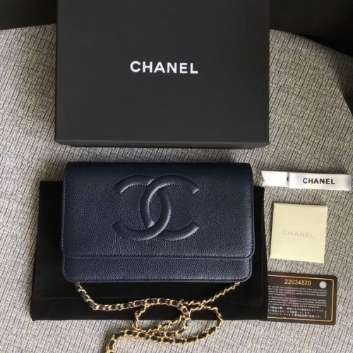 Chanel WOC Original Borsa a tracolla blu scuro in pelle di vitello 33814 Glod