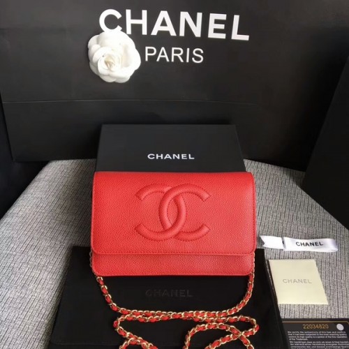 Chanel WOC Original Borsa a tracolla rossa in pelle di vitello 33814 Glod