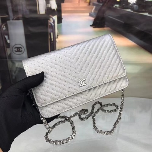 Borsa a tracolla Chanel WOC Original Caviar Leather Flap E33814 argento