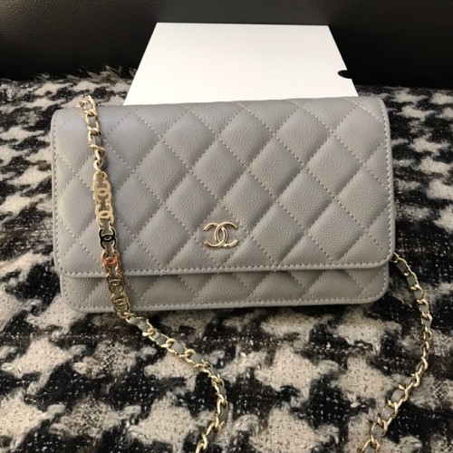 Chanel WOC Original Caviar Leather Flap borsa a tracolla CC33815 grigia