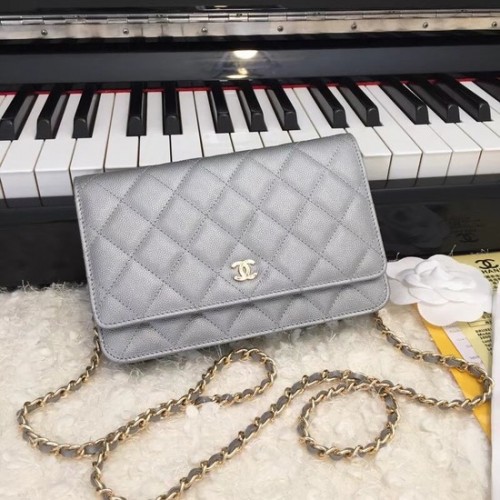 Borsa a tracolla Chanel WOC Original Caviar Leather Flap CF33814 Catena in oro grigio argento
