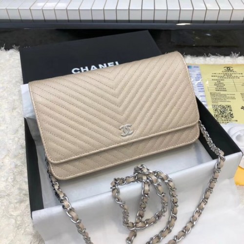 Chanel WOC Original Caviar Leather Flap borsa a tracolla E33814 catena oro argento