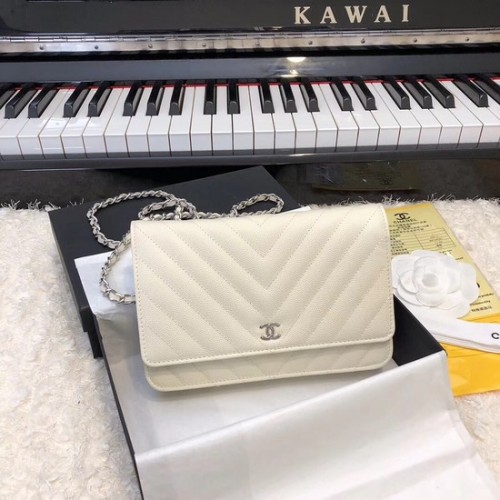 Chanel WOC Original Caviar Leather Flap borsa a tracolla V33814 rosa Catena d'argento