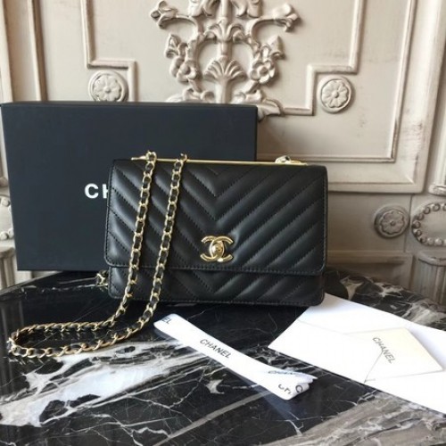 Borsa a tracolla in pelle di montone originale Chanel WOC 33814 nera