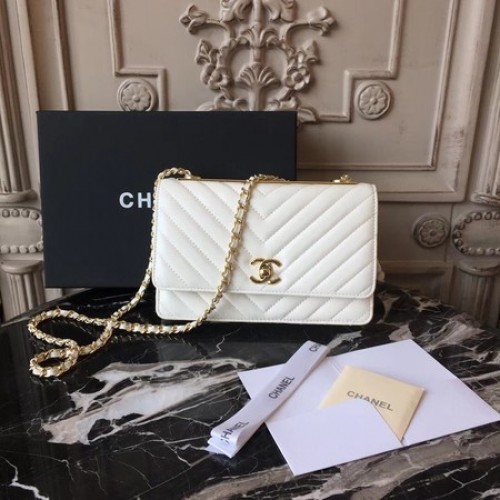 Borsa a tracolla in pelle di montone originale Chanel WOC 33814 bianco sporco