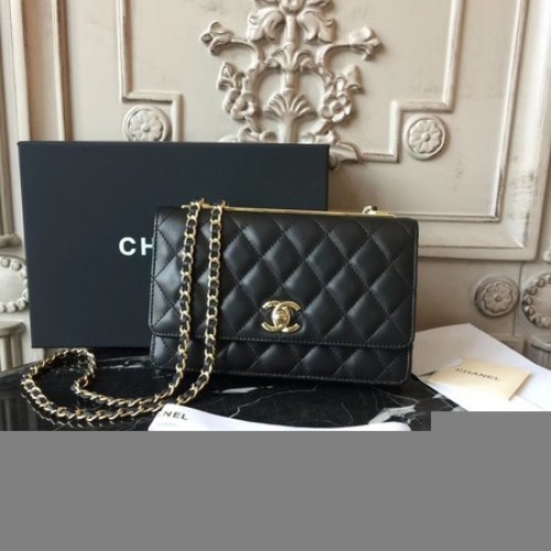 Borsa a tracolla in pelle di montone originale Chanel WOC D33814 nera