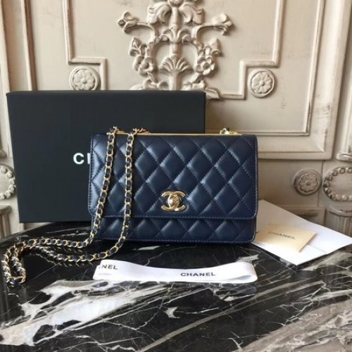 Borsa a tracolla in pelle di montone originale Chanel WOC D33814 blu