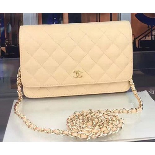 Chanel WOC mini borsa con patta albicocca pelle di pecora A5373 oro