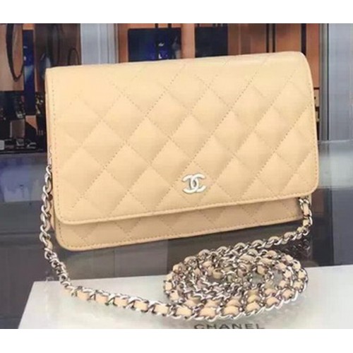 Chanel WOC mini borsa con patta albicocca pelle di pecora A5373 argento