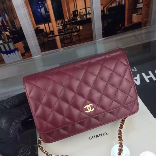 Chanel WOC mini borsa con patta originale in pelle di agnello A5373 bordeaux