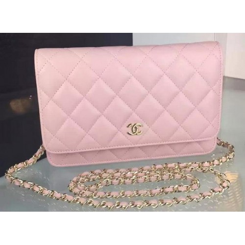 Chanel WOC mini borsa con patta rosa pelle di pecora A5373 oro