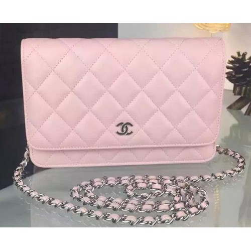 Chanel WOC mini borsa con patta rosa pelle di pecora A5373 argento