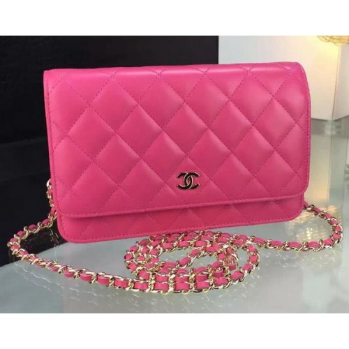 Chanel WOC mini borsa con patta rosa pelle di pecora A5373 oro