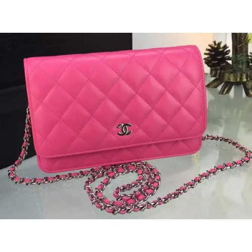 Chanel WOC mini borsa con patta rosa pelle di pecora A5373 argento