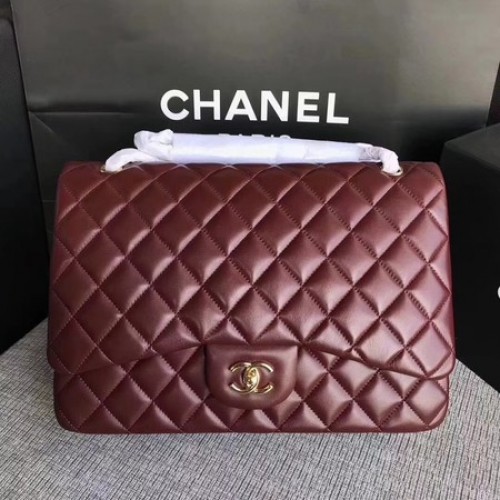 Borsa Chanel Maxi trapuntata classica con patta color vino in pelle di montone A58601 oro