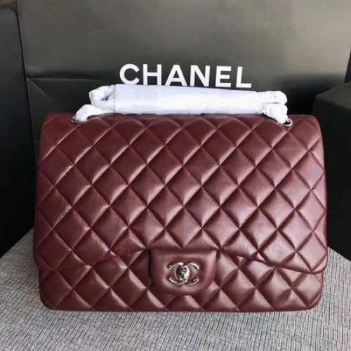 Chanel Maxi Quilted Classic Flap Bag Vino pelle di pecora A58601 argento