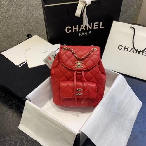 Zaino Chanel Pelle di vitello granulata Metallo tonalità oro AS1371 Rosso