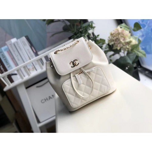Zaino Chanel pelle di vitello granulata metallo tonalità oro A57571 bianco