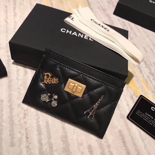 Portacarte Chanel in pelle di vitello invecchiata A80611 nero