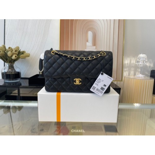 Borsa classica Chanel Pelle di vitello granulata e metallo dorato 01112 nera