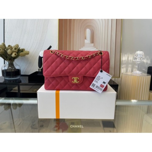 Borsa classica Chanel Pelle di vitello granulata e metallo dorato 01112 rosso