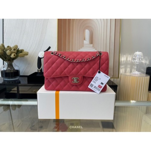 Borsa classica Chanel Pelle di vitello granulata e metallo argento 01112 rosso