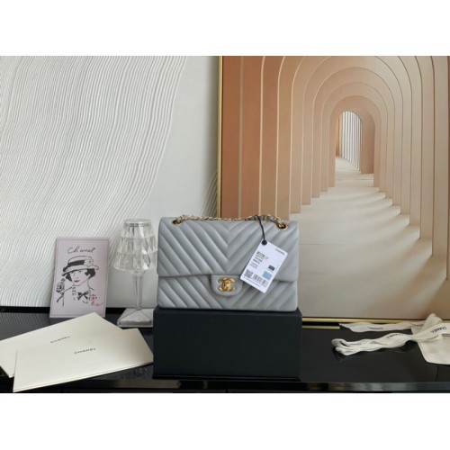 Borsa classica Chanel Pelle di agnello oro Metallo V01112 grigio