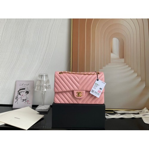 Borsa classica Chanel Pelle di agnello oro Metallo V01112 rosa