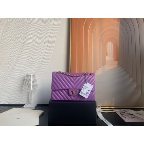 Borsa classica Chanel Pelle di agnello oro Metallo V01112 viola