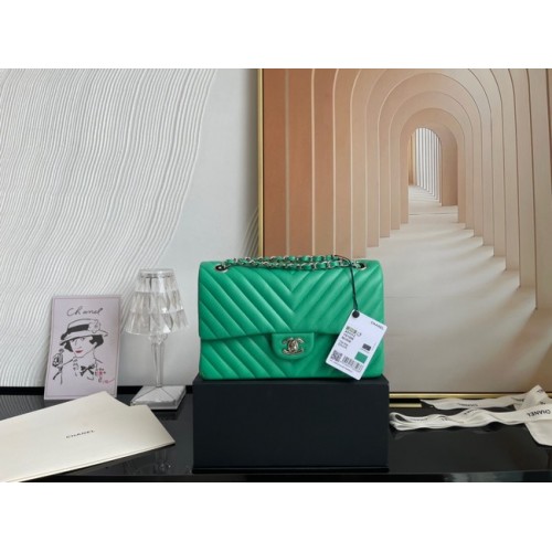 Borsa classica Chanel Pelle di agnello argento Metallo V01112 verde