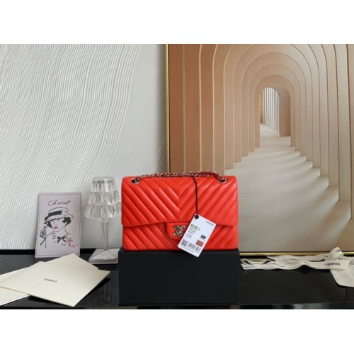 Borsa classica Chanel Pelle di agnello argento Metallo V01112 arancione