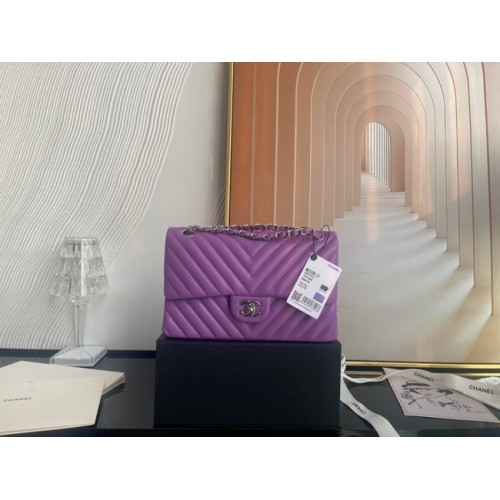 Borsa classica Chanel Pelle di agnello argento Metallo V01112 viola