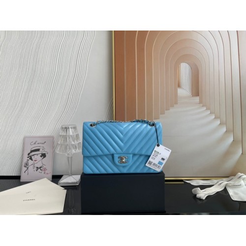 Borsa classica Chanel Pelle di agnello argento Metallo V01112 azzurro cielo