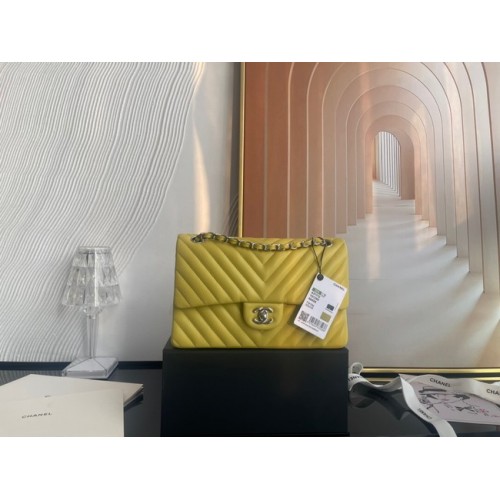 Borsa classica Chanel Pelle di agnello argento Metallo V01112 giallo