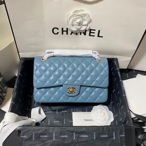 Borsa classica Chanel Pelle di agnello e metallo dorato 01112 blu