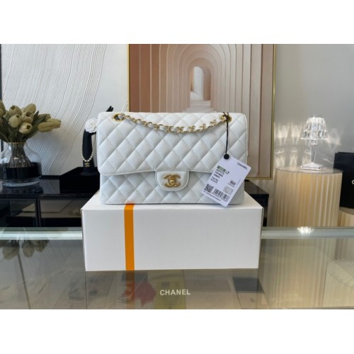 Borsa classica Chanel Pelle di agnello e metallo dorato 01112 bianco