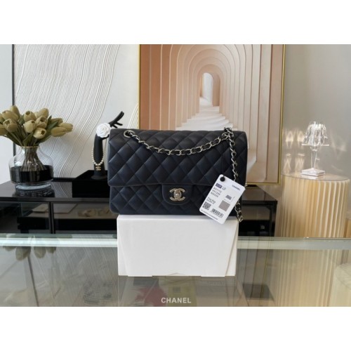 Borsa classica Chanel Pelle di agnello e metallo argento 01112 nera