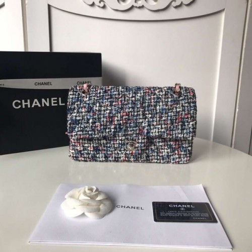 Borsa classica Chanel Tweed Braid Silver-Tone Metal A01112-1