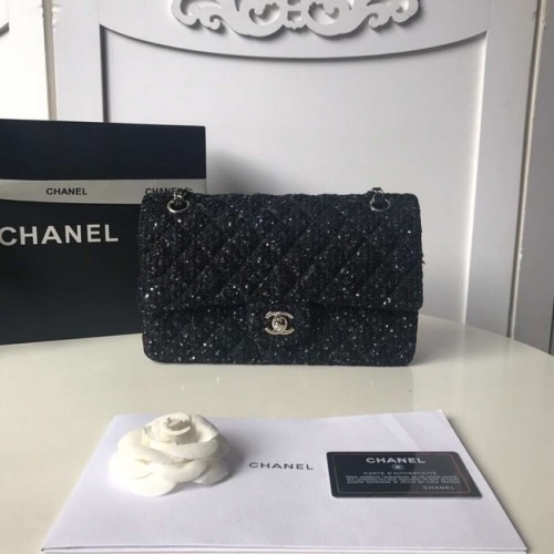 Borsa classica Chanel Tweed Braid Silver-Tone Metal A01112-2