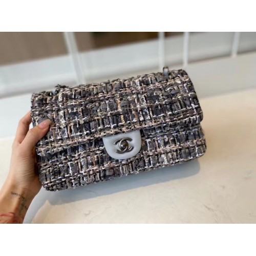 Borsa classica Chanel Tweed metallo tono argento A01112-3