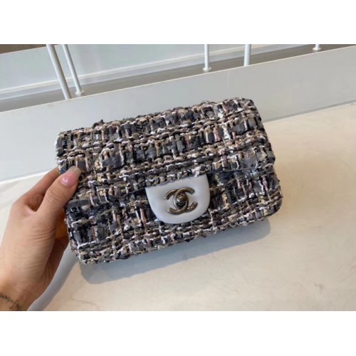 Borsa classica Chanel Tweed metallo tono argento A01116-5
