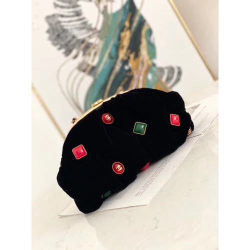 Pochette Chanel Velvet Black Gold-Tone Metal AB2137