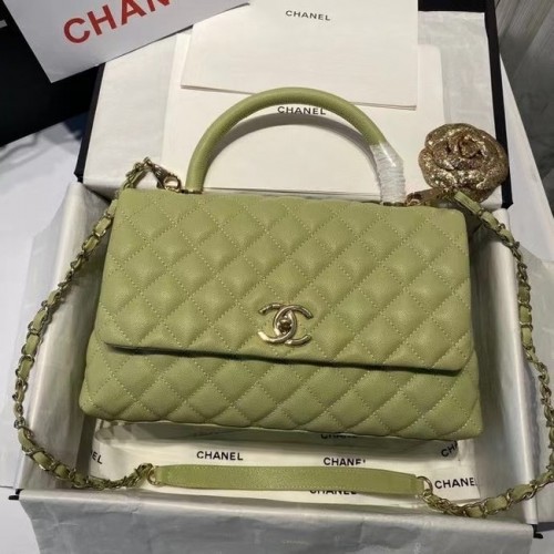 Borsa con patta in cocco Chanel con manico superiore A92991 Avocado Green