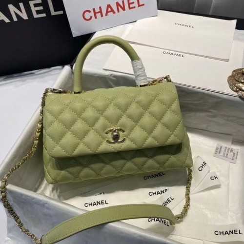 Borsa Chanel mini patta in cocco con manico superiore A92995 Avocado Green