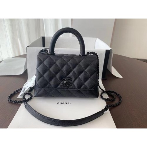 Borsa Chanel Coco mini flap con manico superiore AS2215 nera