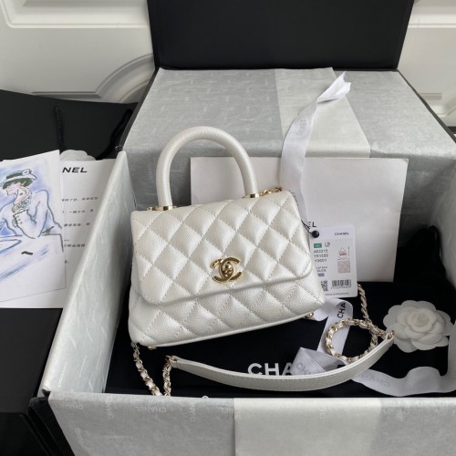 Borsa Chanel Coco mini flap con manico superiore AS2215 bianco